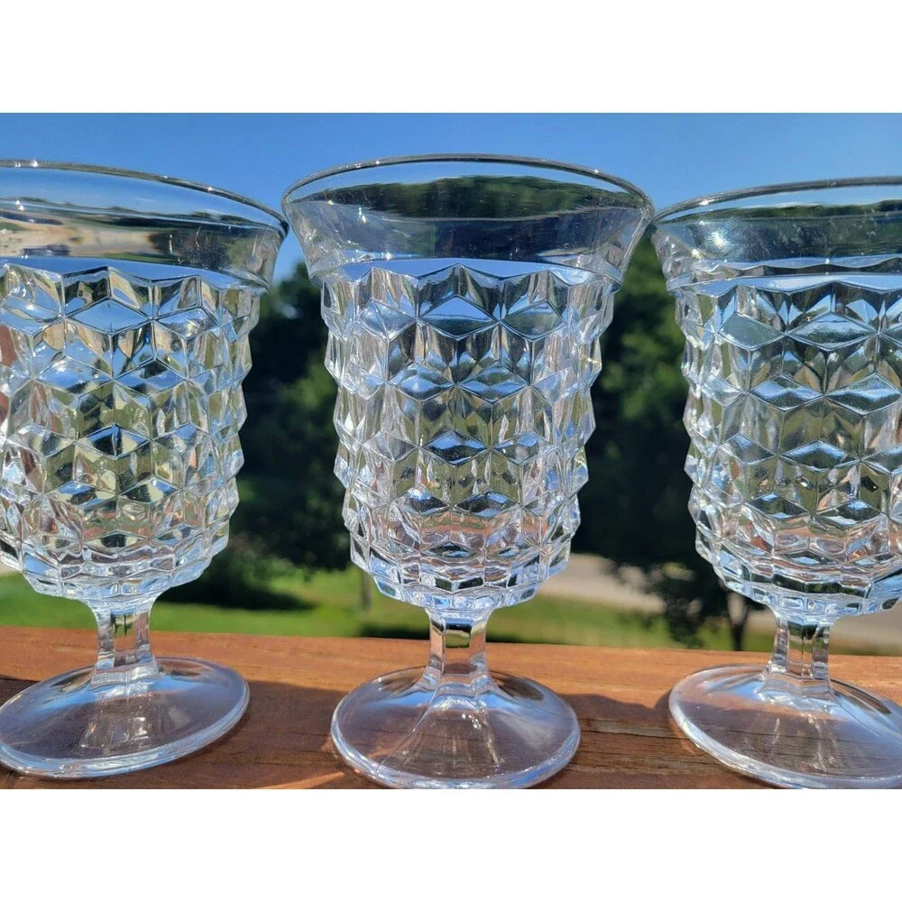 Fostoria American Clear Footed Cubist Low Water Goblets Set of 8 Vintage 5.5 in